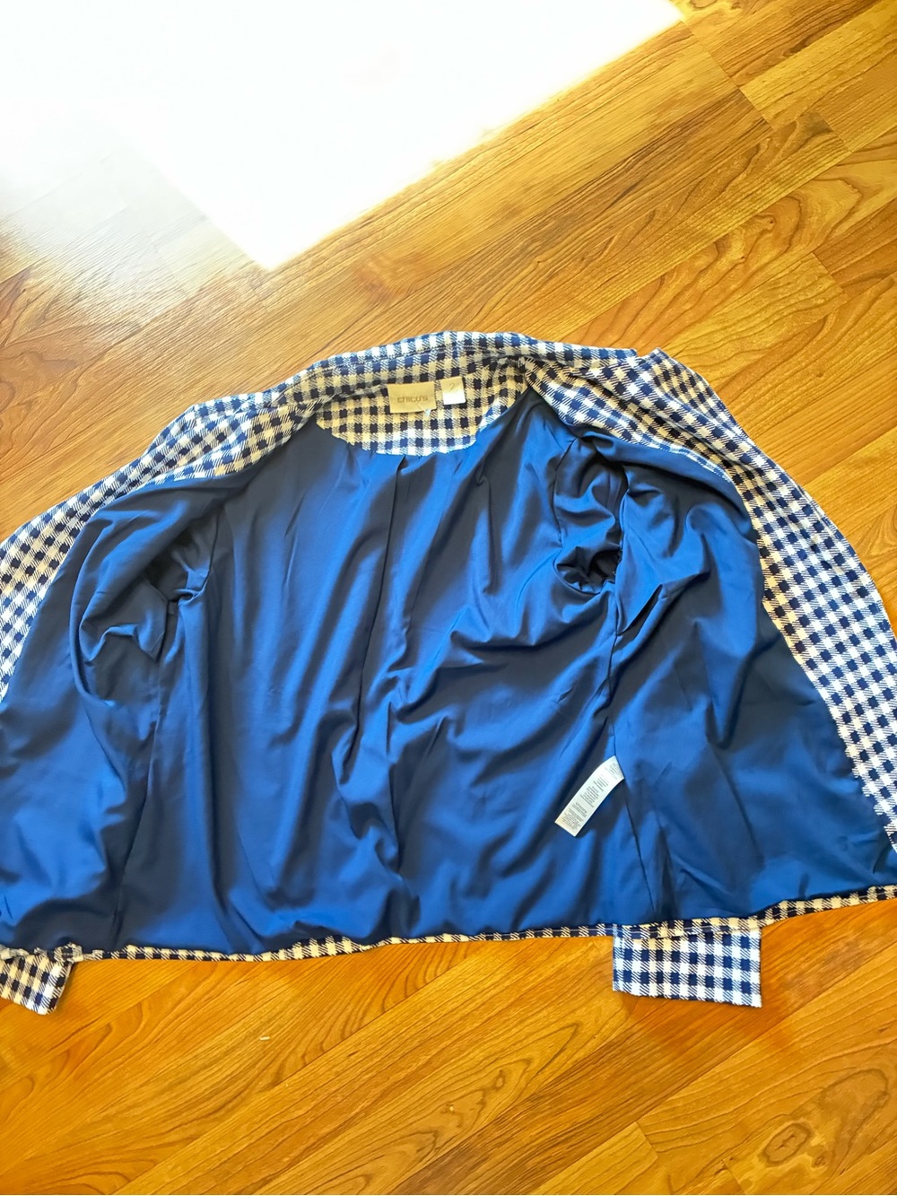 Chico’s Gingham Moto Jacket – Navy White Check Zip Blazer – Size 2 - Picture 6 of 7